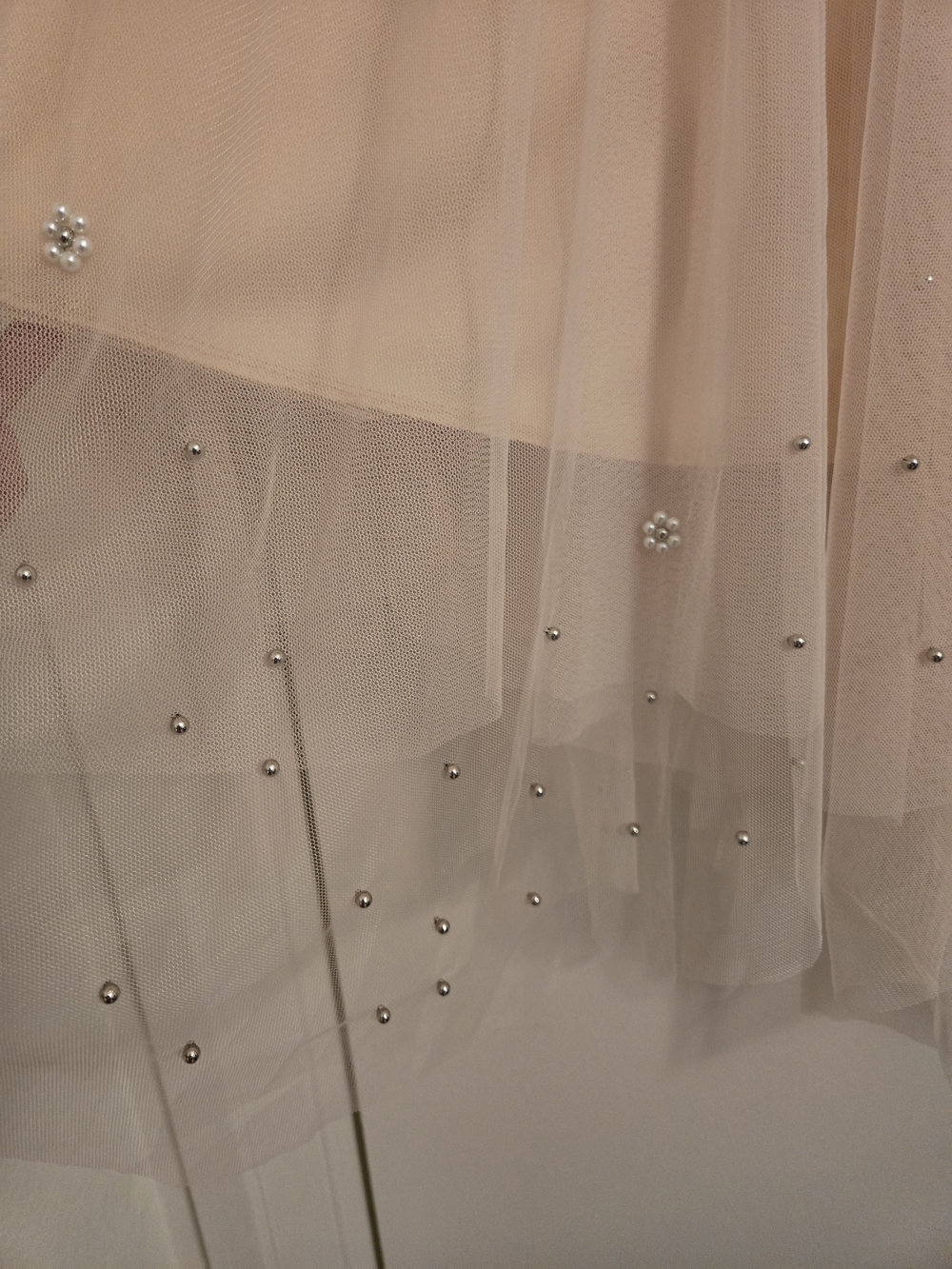 Apricot Pearl Embellished Tulle Midi Skirt - Picture 6 of 8